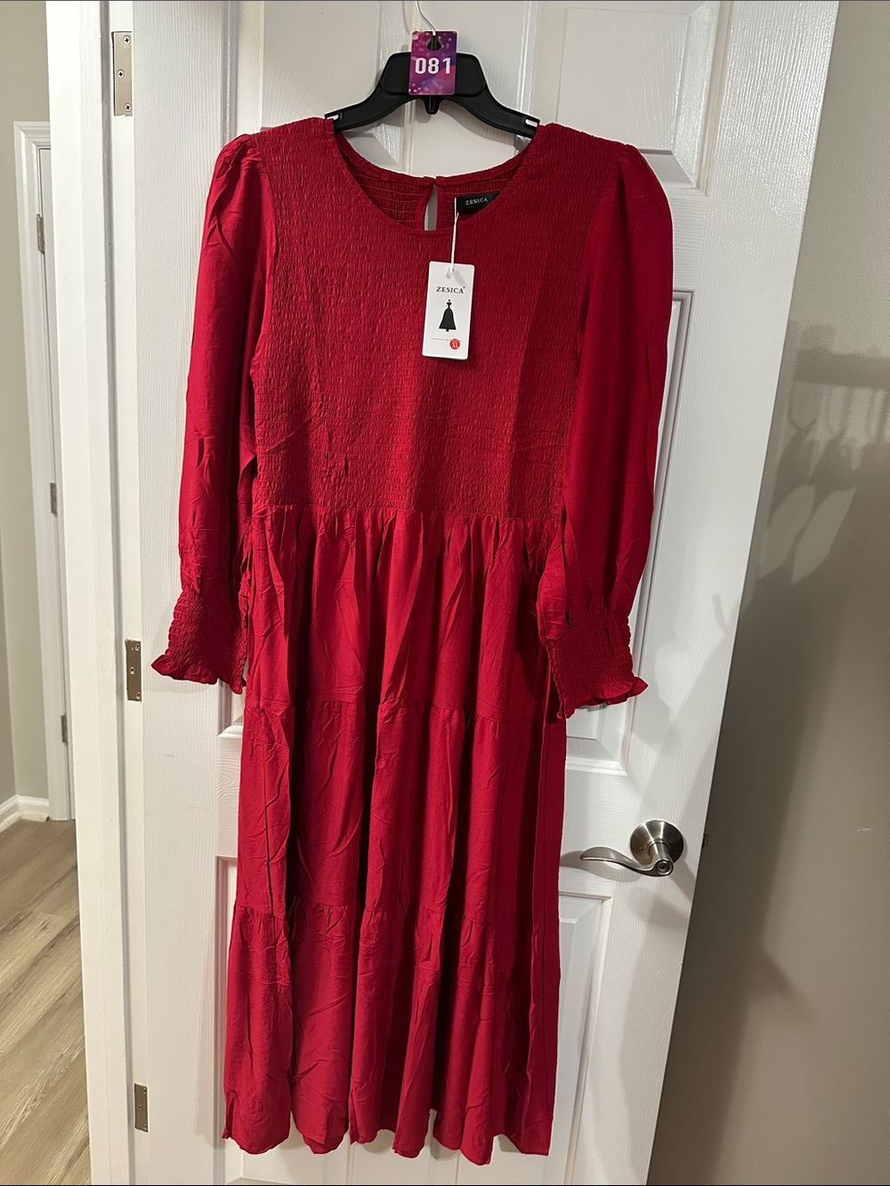 Zena Red Long-Sleeve Smocked Maxi Dress